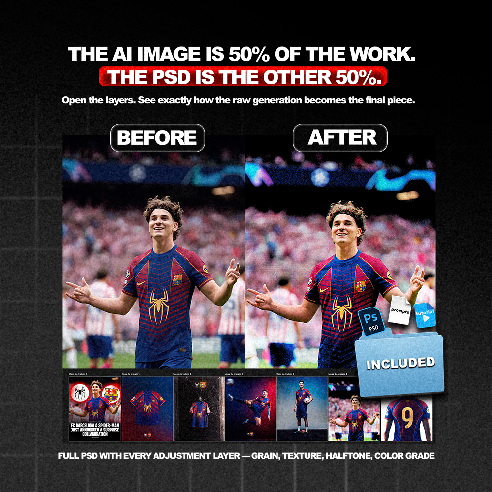 Barça Speedrun — The Full Breakdown (Video + Prompts + PSDs + Moodboard)