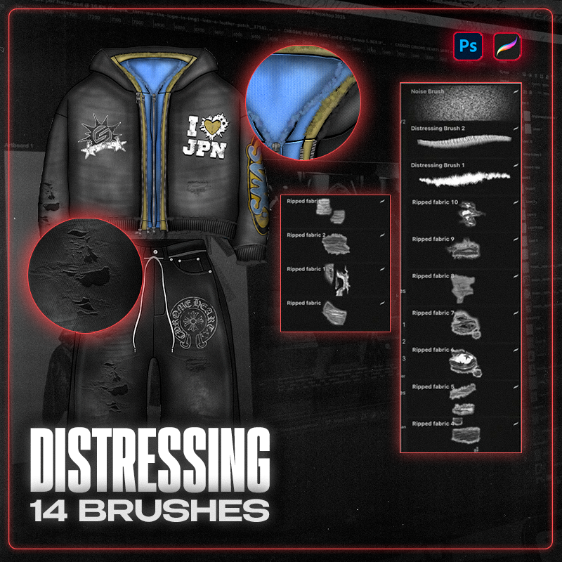 3D Distressing Brushes V2 - Photoshop & Procreate